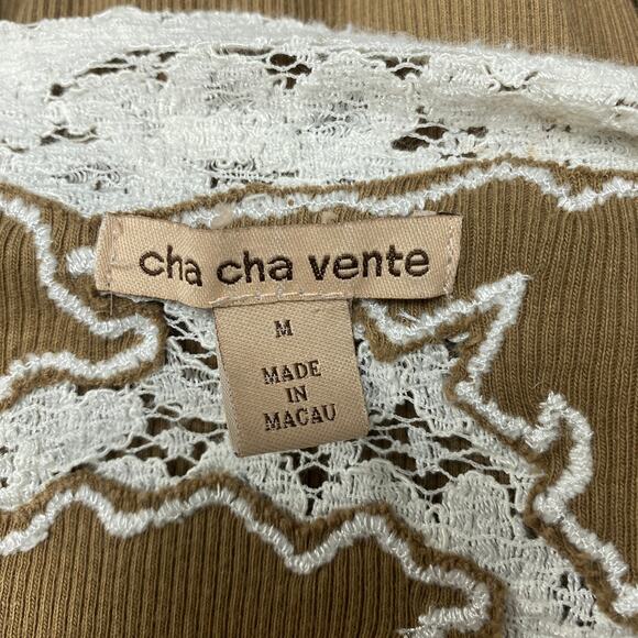 Cha Cha Vente Womens Size M Brown Ribbed Lace Trim Long Sleeve Top - Picture 5 of 6